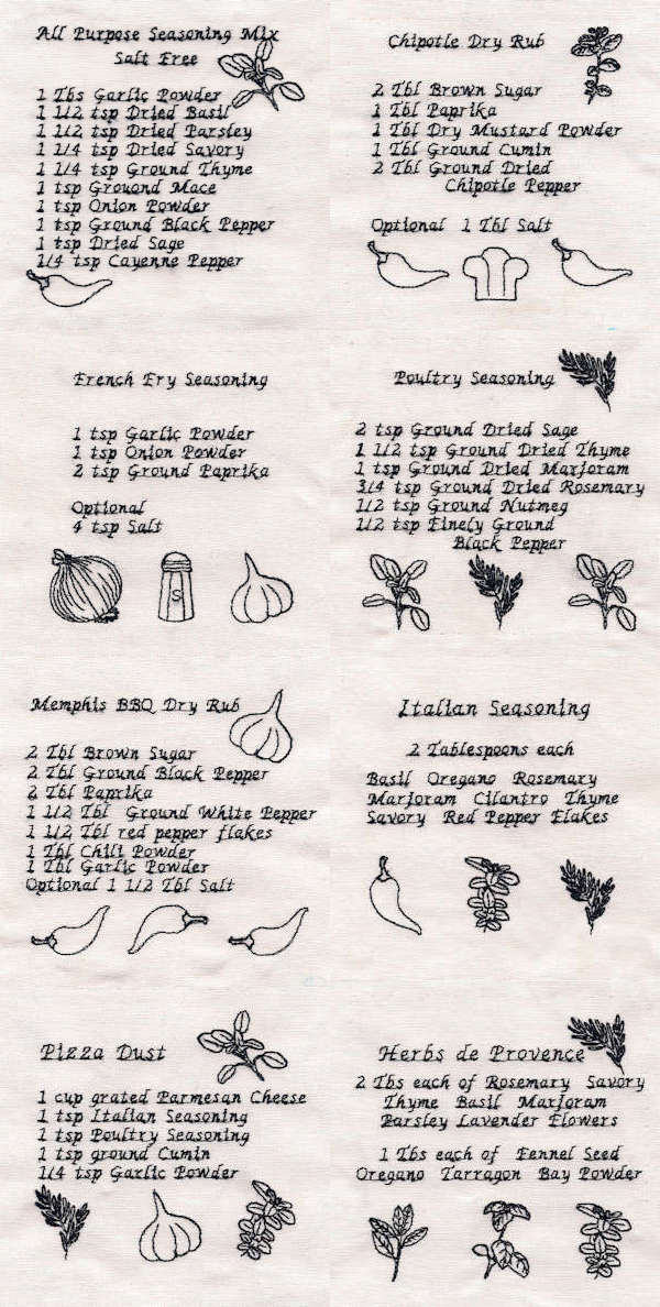 Spice Mix Recipes Embroidery Machine Design Details