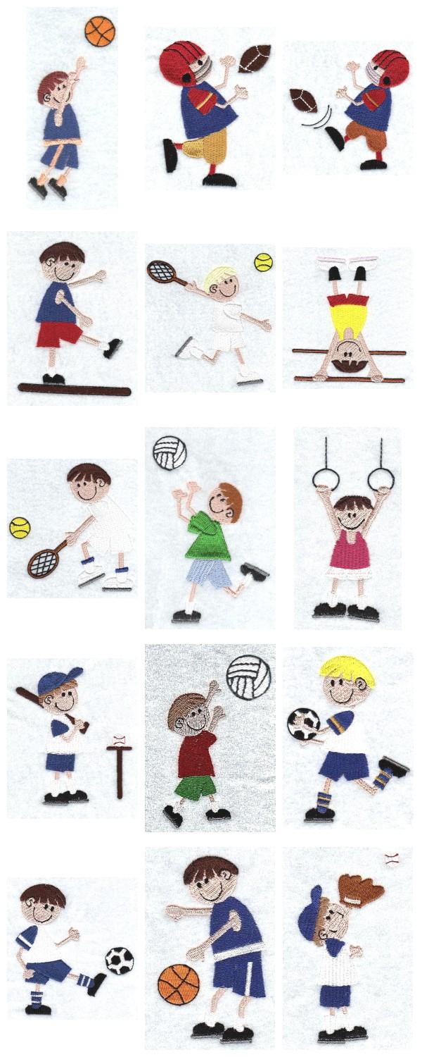 Sports Stick Boys Embroidery Machine Design Details