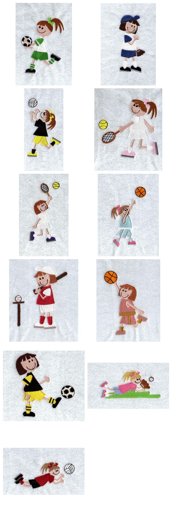 Sports Stick Girls Embroidery Machine Design Details