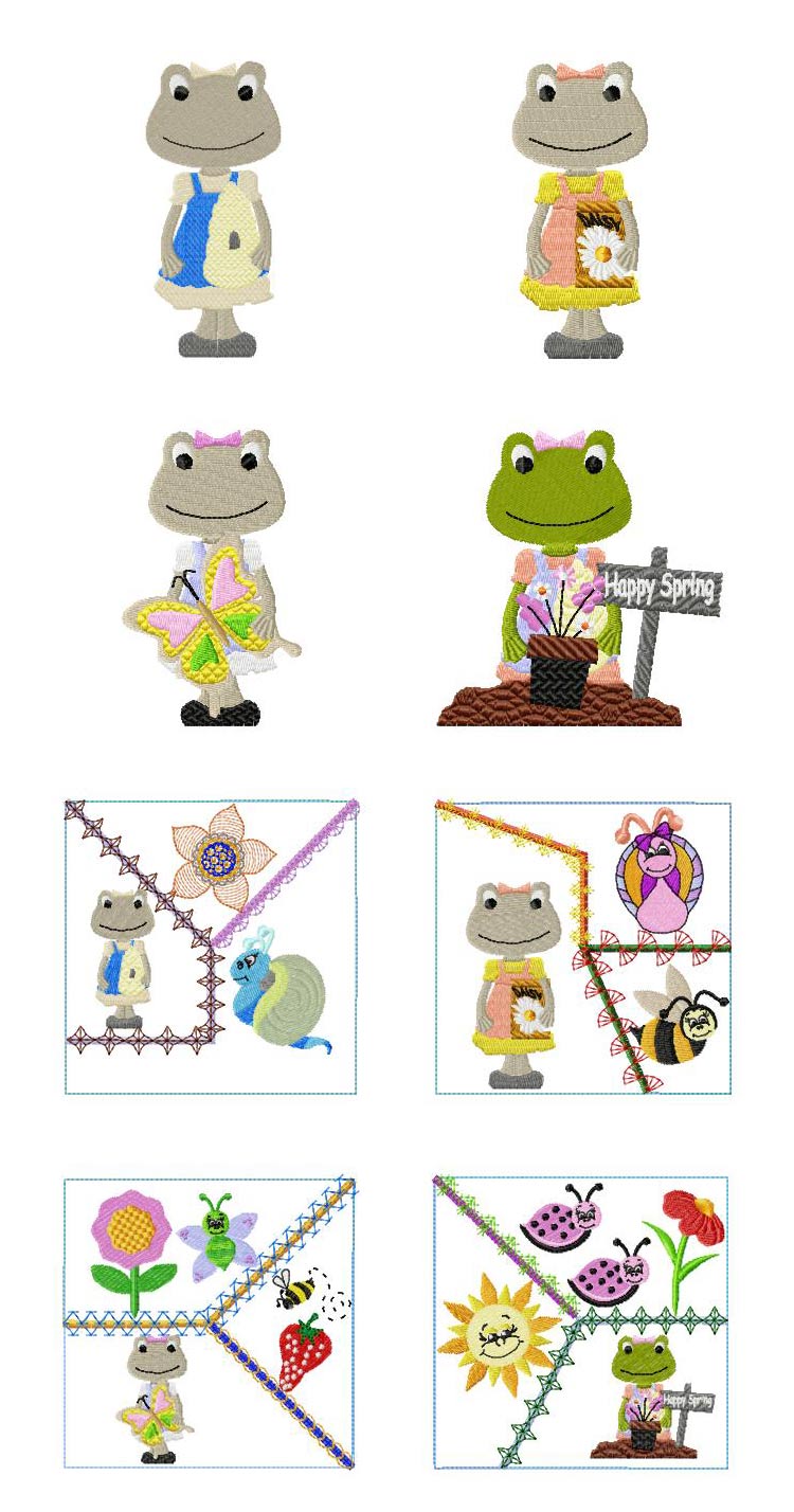 Spring Frogs Embroidery Machine Design Details
