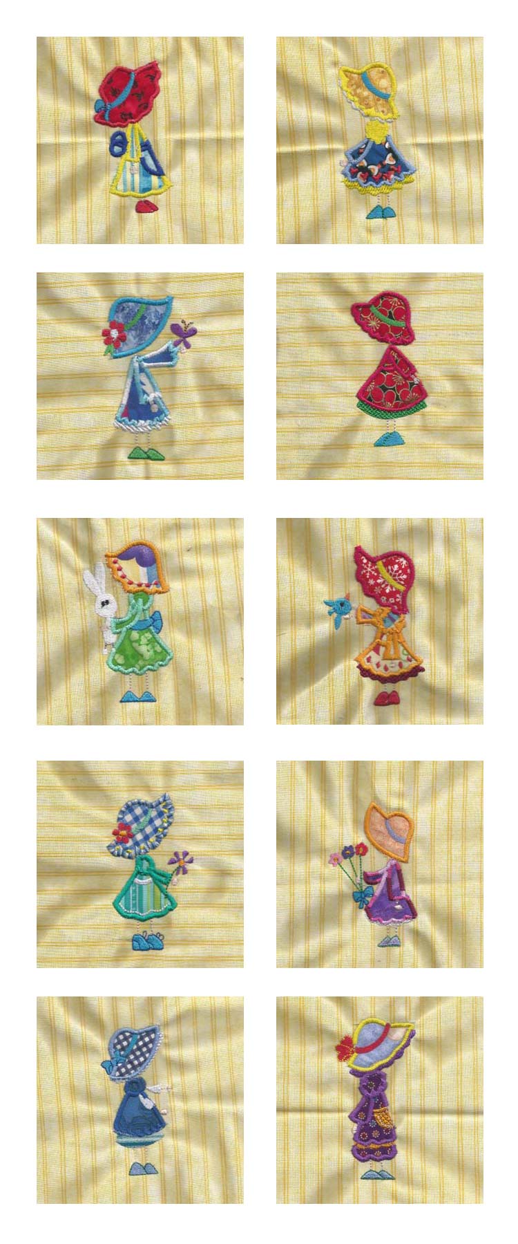 Spring Stick Applique Bonnets Embroidery Machine Design Details