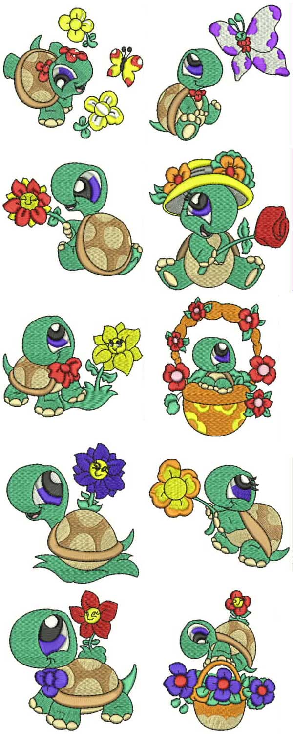 Spring Time Turtles Embroidery Machine Design Details
