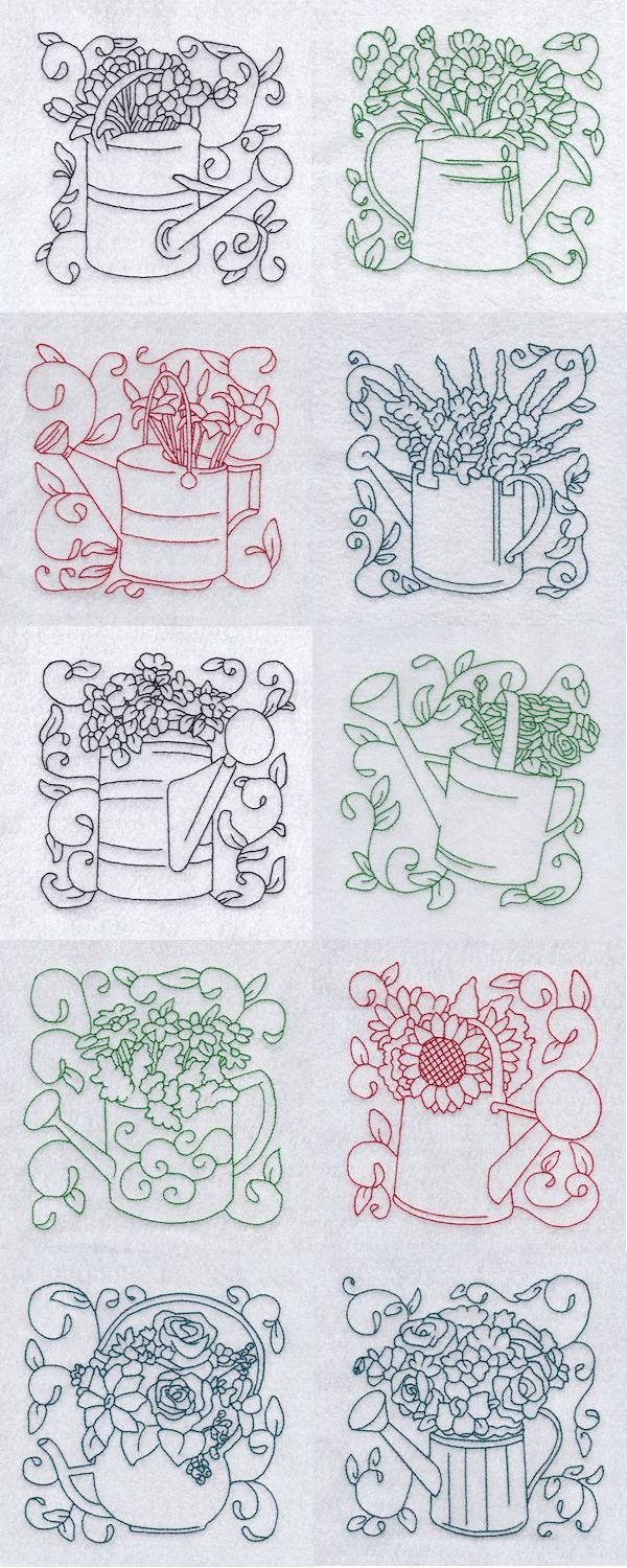 Spring Watercans Blocks Embroidery Machine Design Details