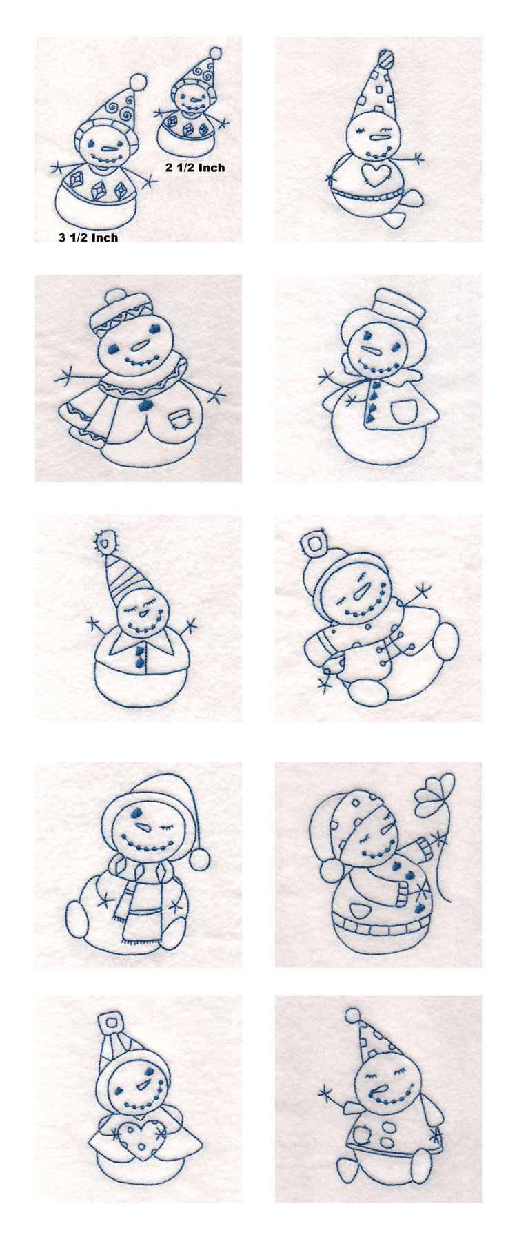 Sticky Bluework Snowmen Embroidery Machine Design Details