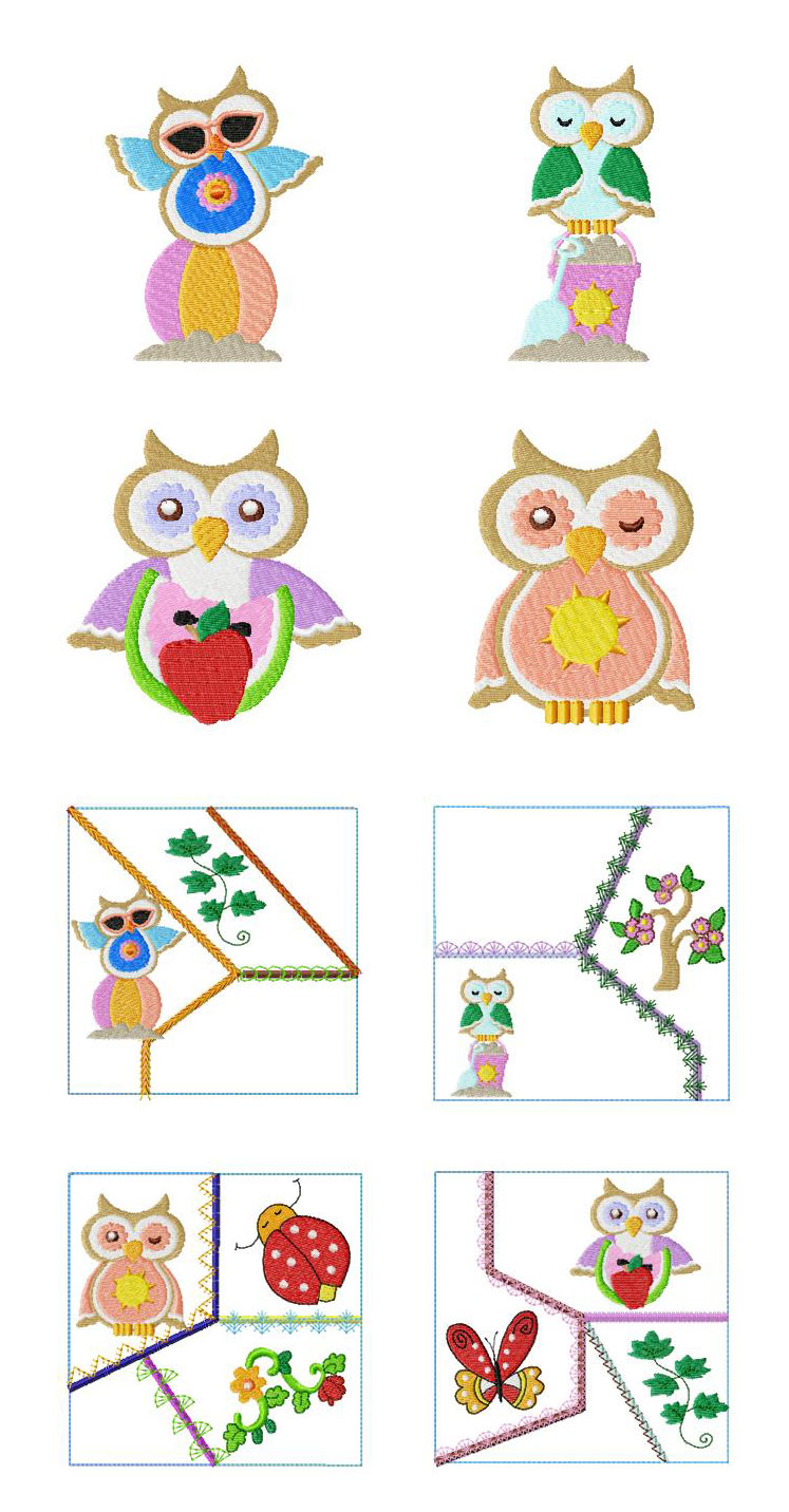 Summer Owls Embroidery Machine Design Details