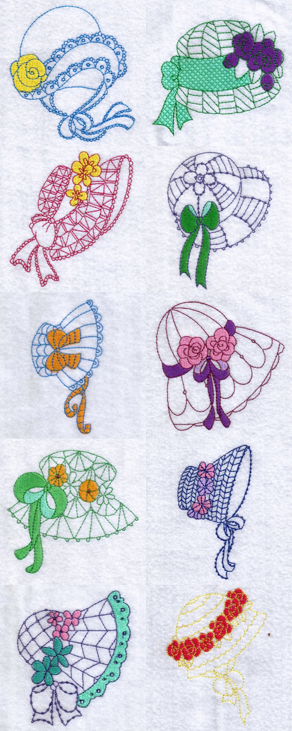 Sunbonnet Hats Embroidery Machine Design Details