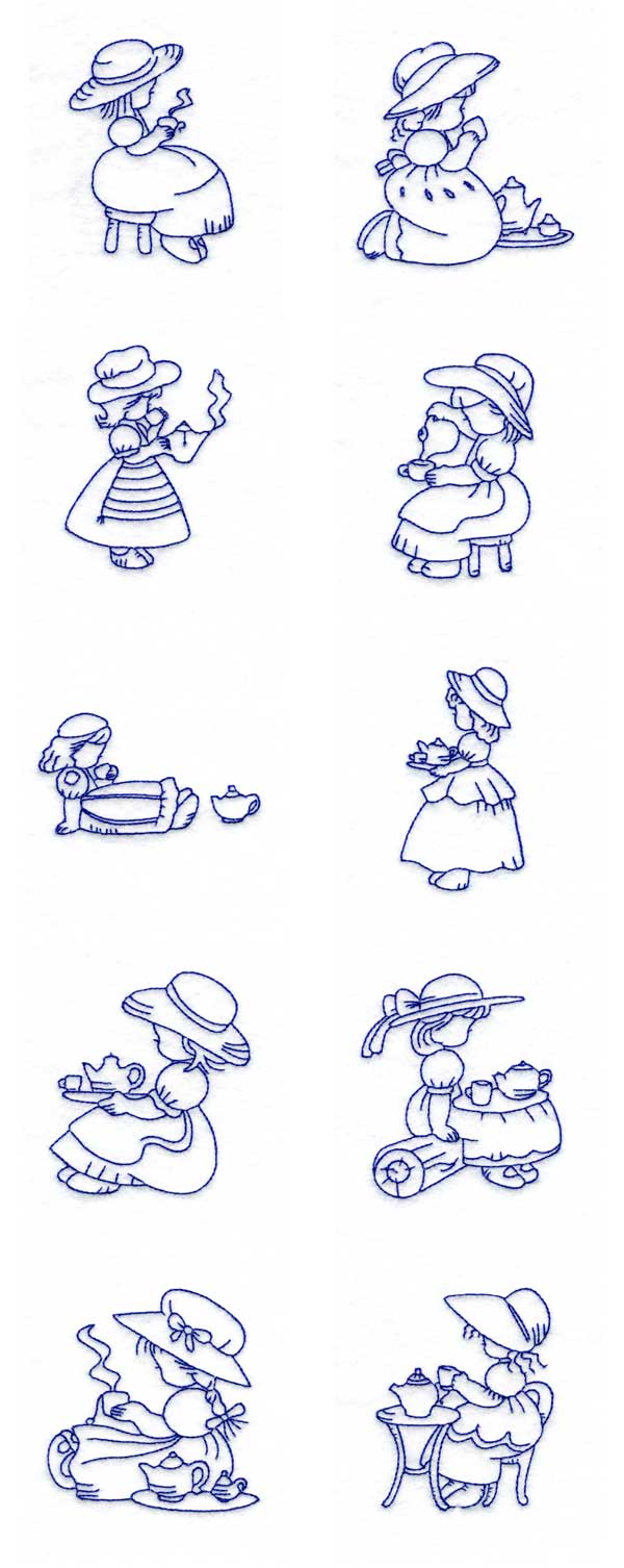 Sun Bonnets Tea Time Embroidery Machine Design Details