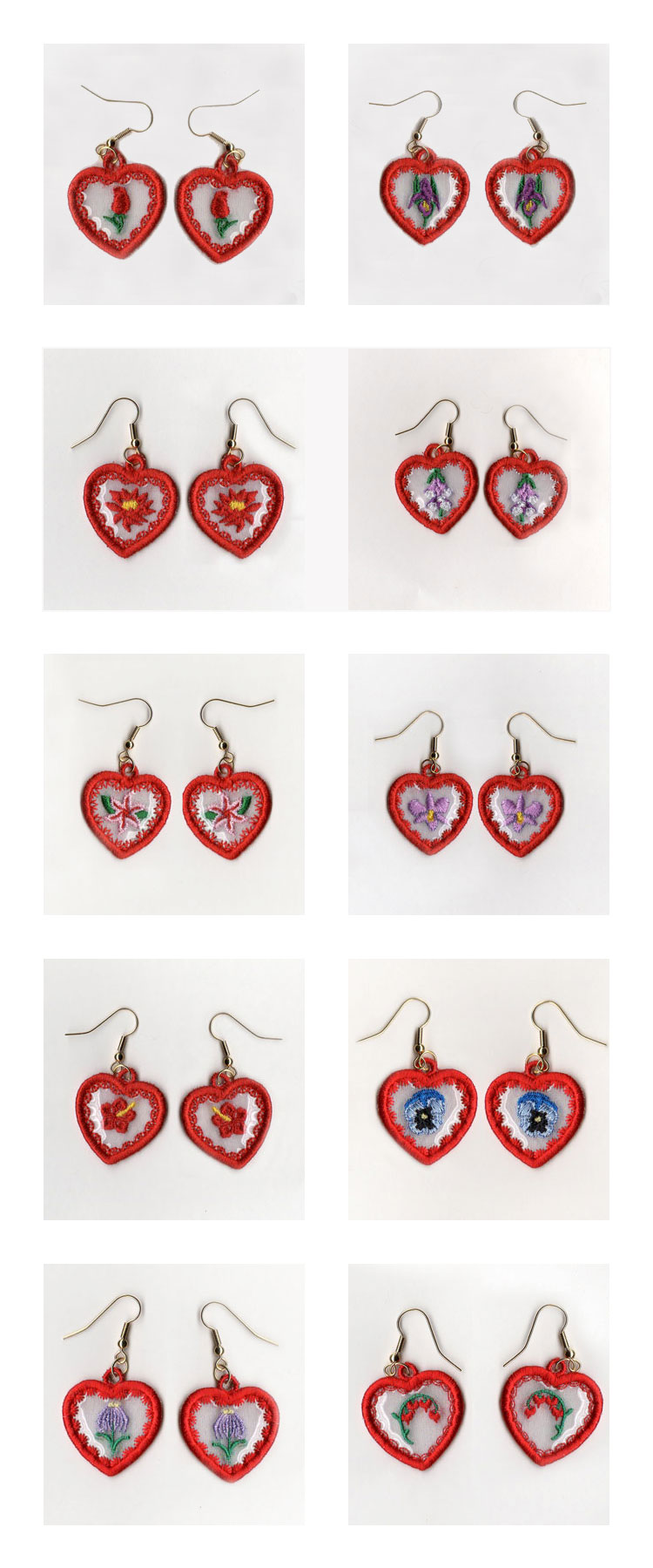 Sweetheart Flower Earrings Embroidery Machine Design Details