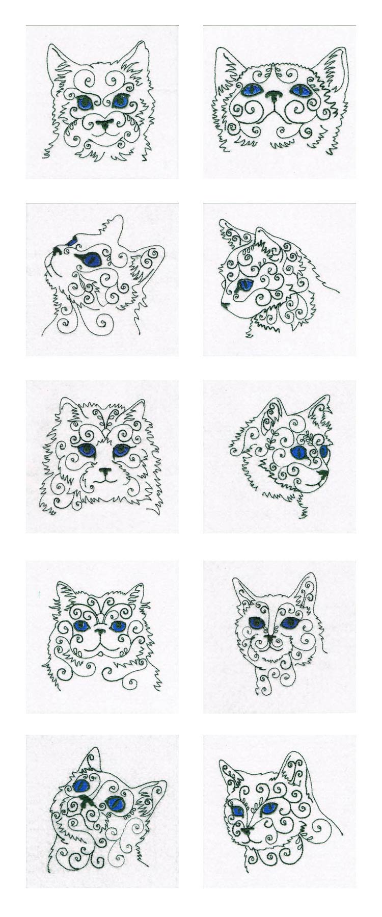 Swirly Cat Faces Embroidery Machine Design Details
