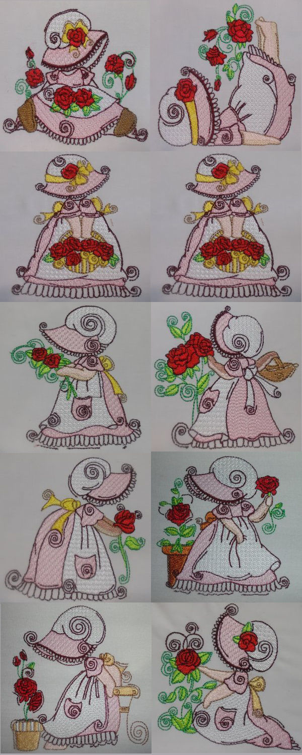 Swirly Sunbonnets and Roses Embroidery Machine Design Details
