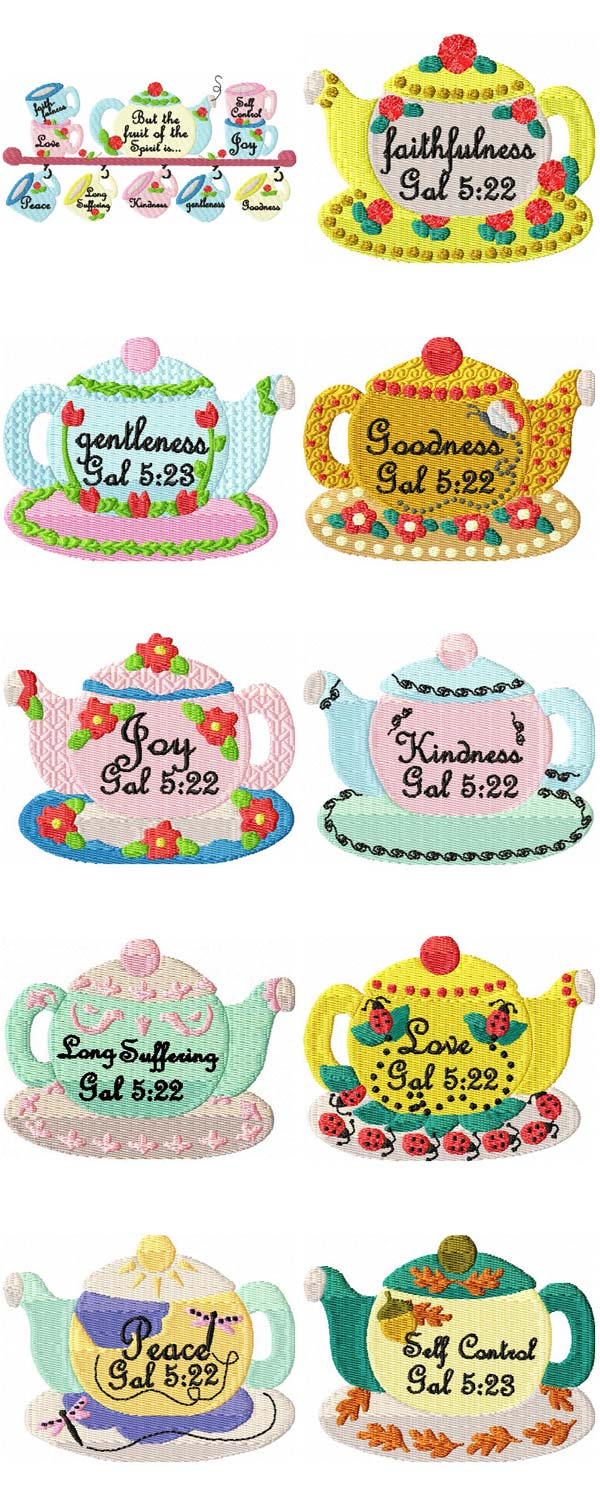 teapots machine embroidery contact sheet