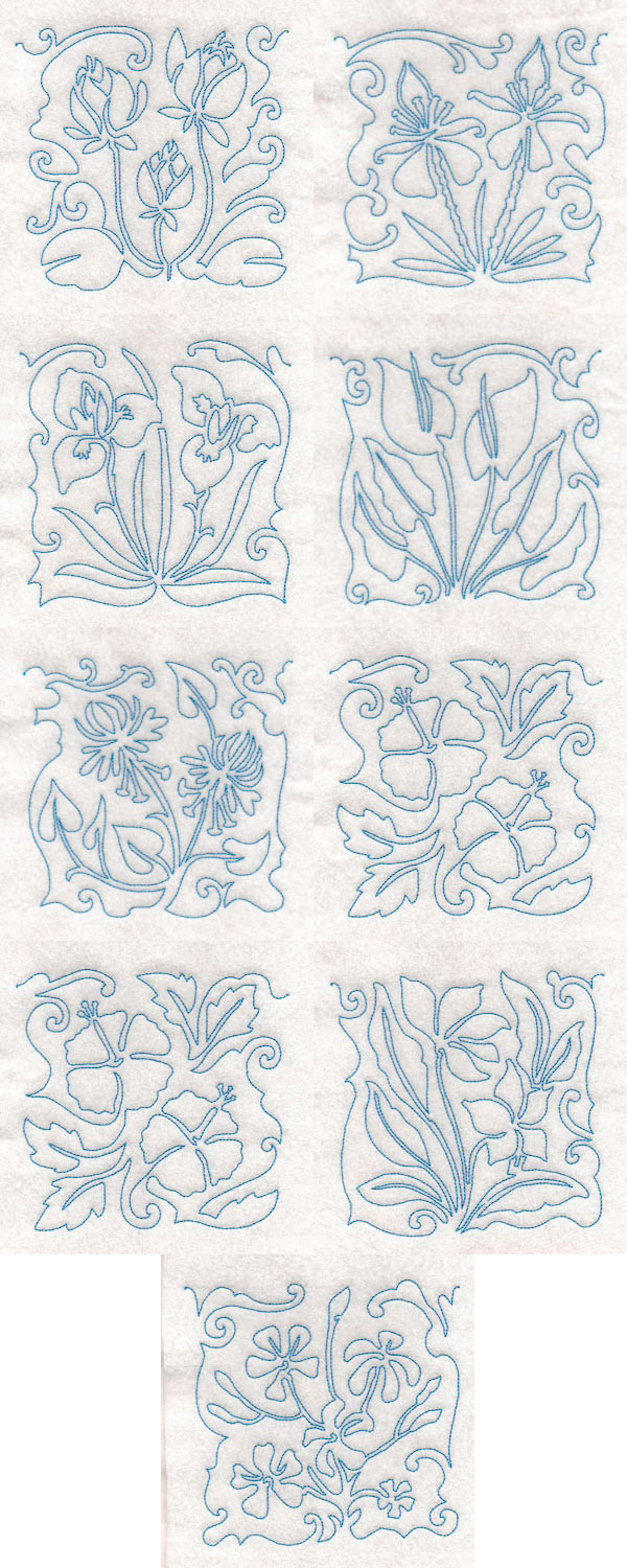 Tropical Flower Line Blocks Embroidery Machine Design Details