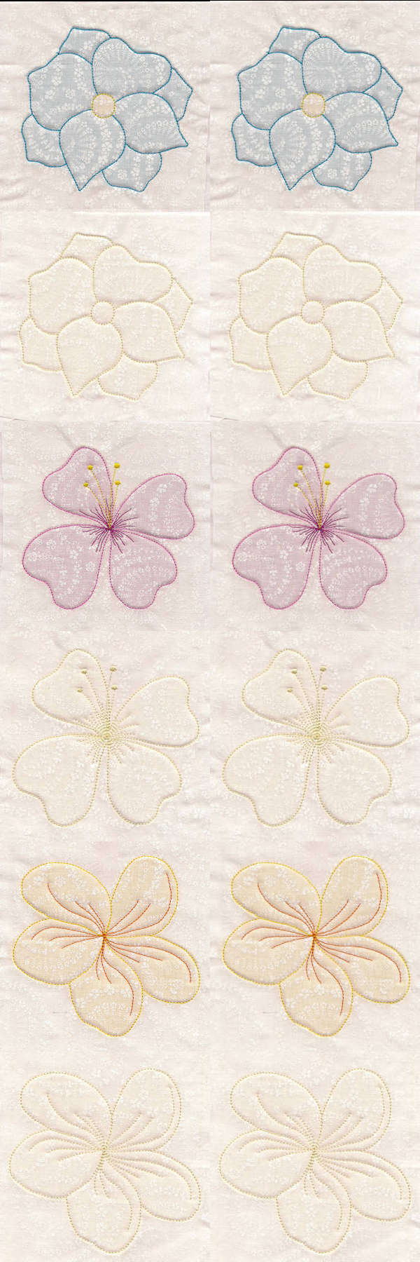 True Trapunto Flowers Embroidery Machine Design Details