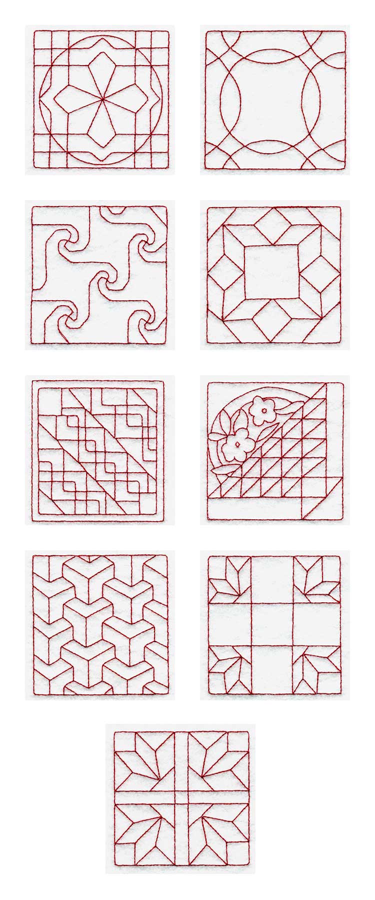 Trapunto Quilt Blocks 4 Embroidery Machine Design Details