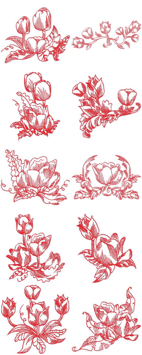 tulips machine embroidery contact sheet