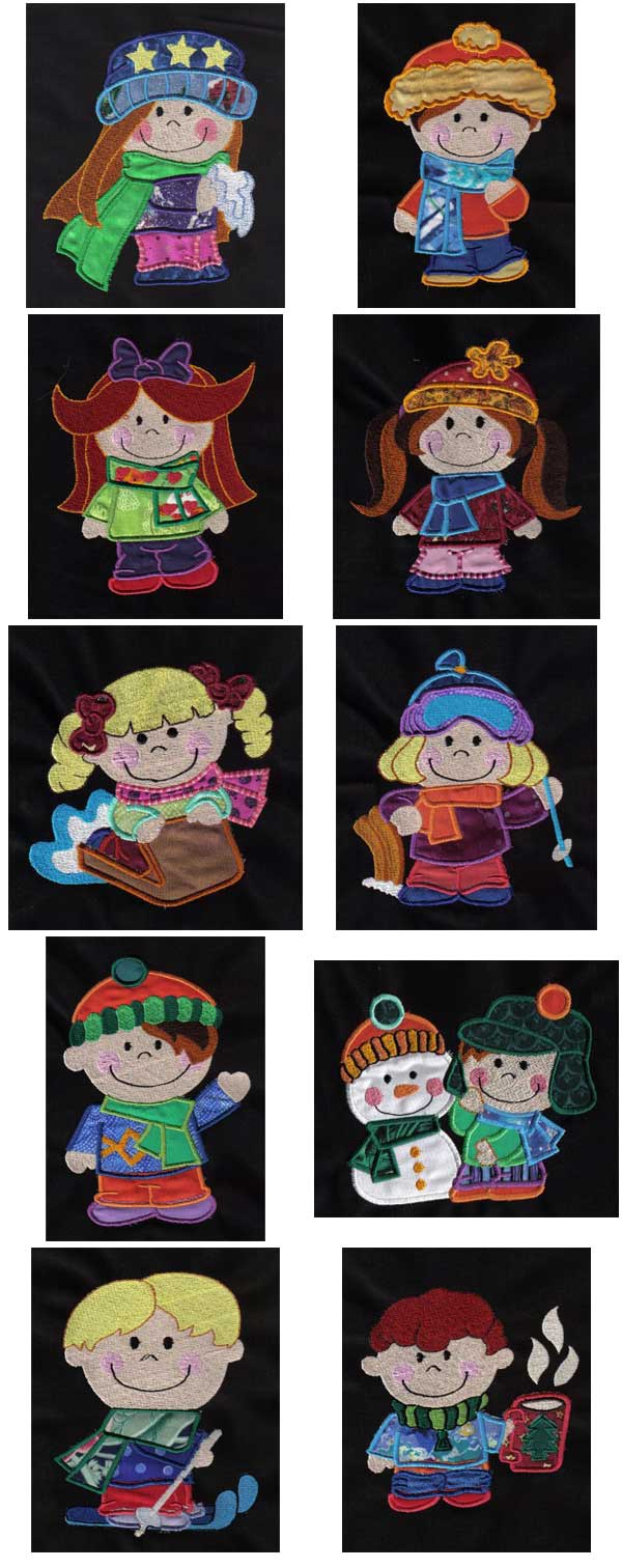 Applique Winter Kids Embroidery Machine Design Details
